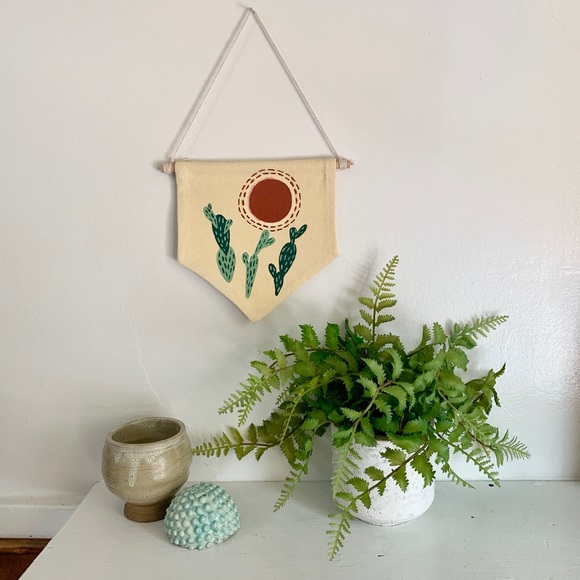 Other - 🧡Hand Painted Wall Hanging // Cacti + Burning Sun